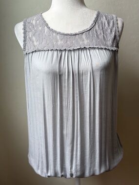 Prontomoda Giusy Made in Italy Silk Blend Lace Sleeveless Blouse Gray S